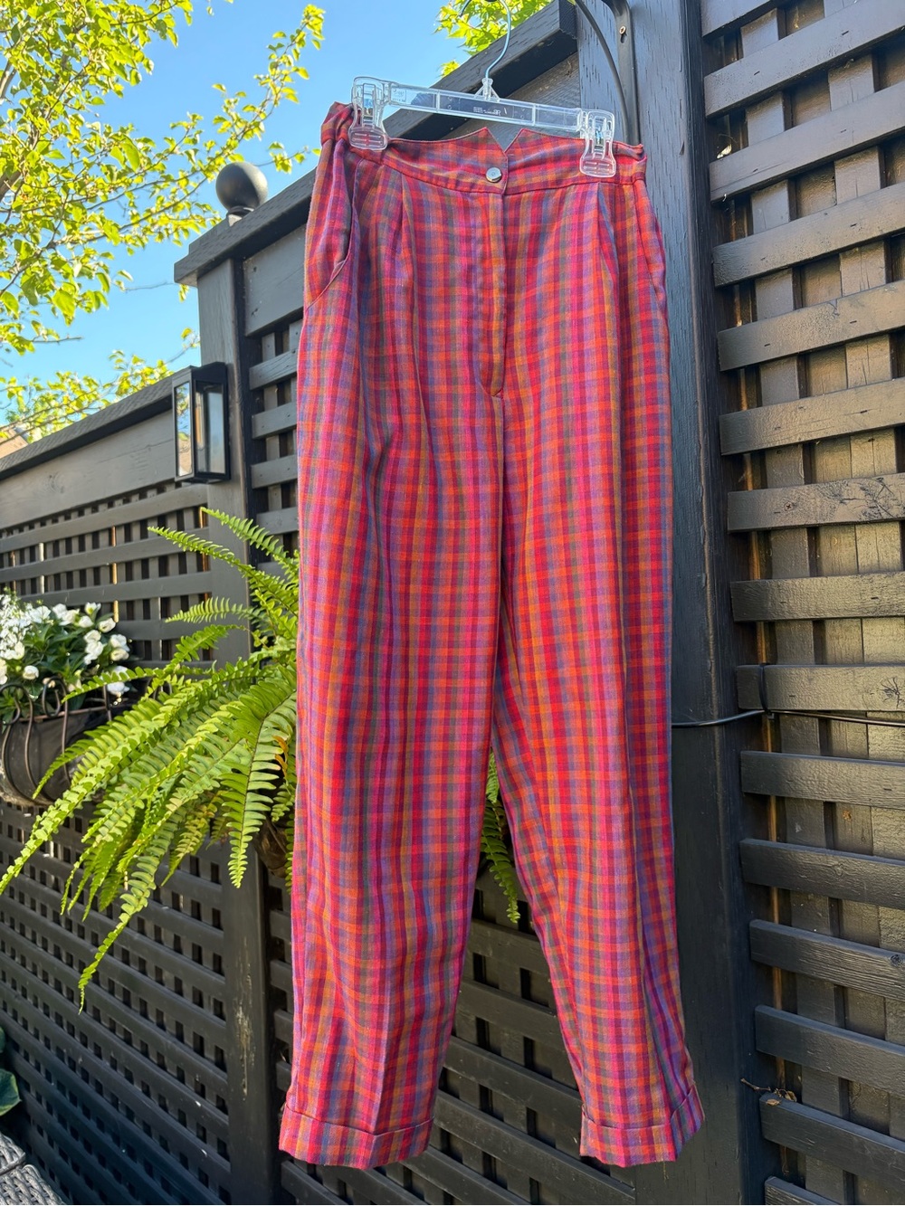 Red Pink Plaid Two-Piece Jacket and Pants Set - Picture 2 of 3